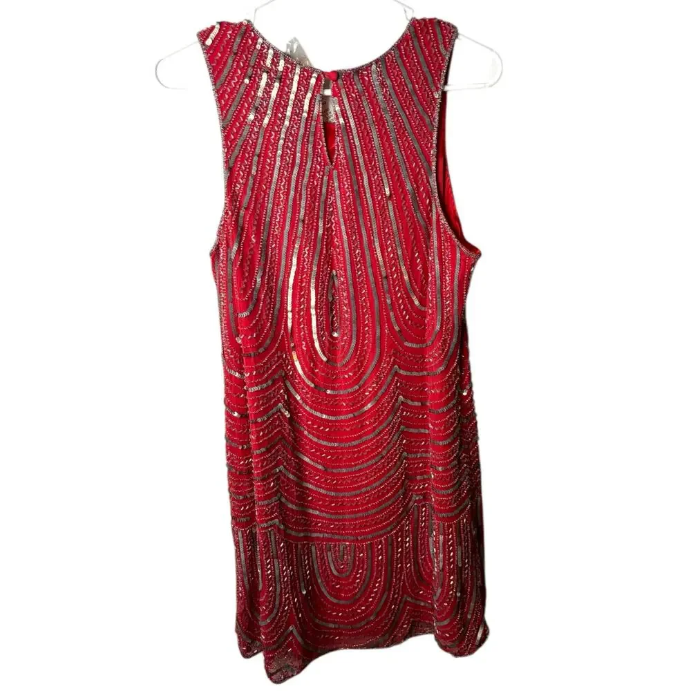 Parker NWT‎ Fuchsia Beaded Dress L Art Deco  Cocktail Party Holiday